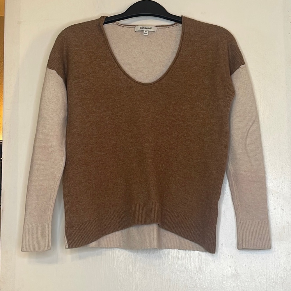 Madewell Top Brown and cream quart sleeve Size XS